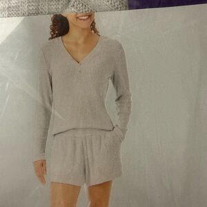 Women's Light Gray Ribbed Pajama Set